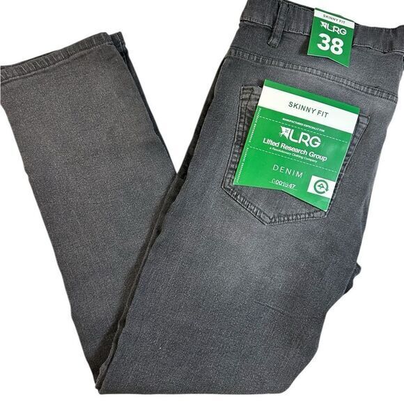 NWT LRG Lifted Research Group Men’s Skinny Fit Gray Denim Moto Jeans - Size 38 - Picture 1 of 10